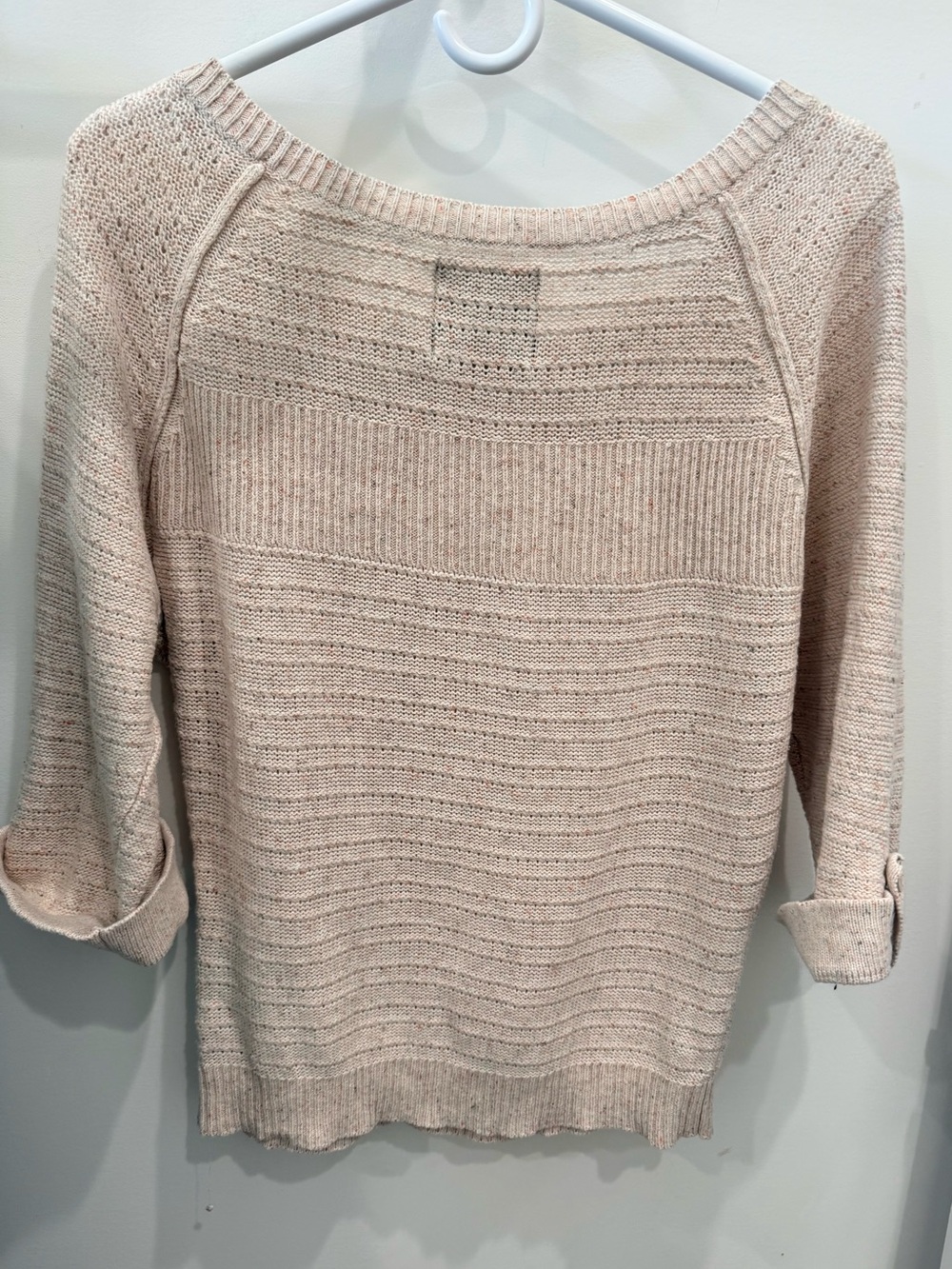 American Eagle Outfitters Cream Speckled Knit Scoop-Neck Roll-Sleeve Sweater - Picture 2 of 3